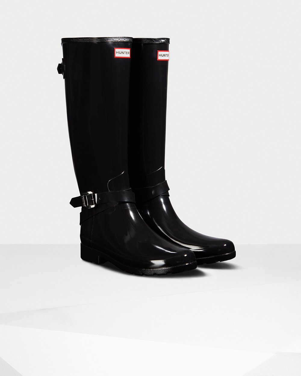 Botas de Lluvia Altas Hunter Mujer - Refined Adjustable Gloss - Negros - BLHDVUW-82